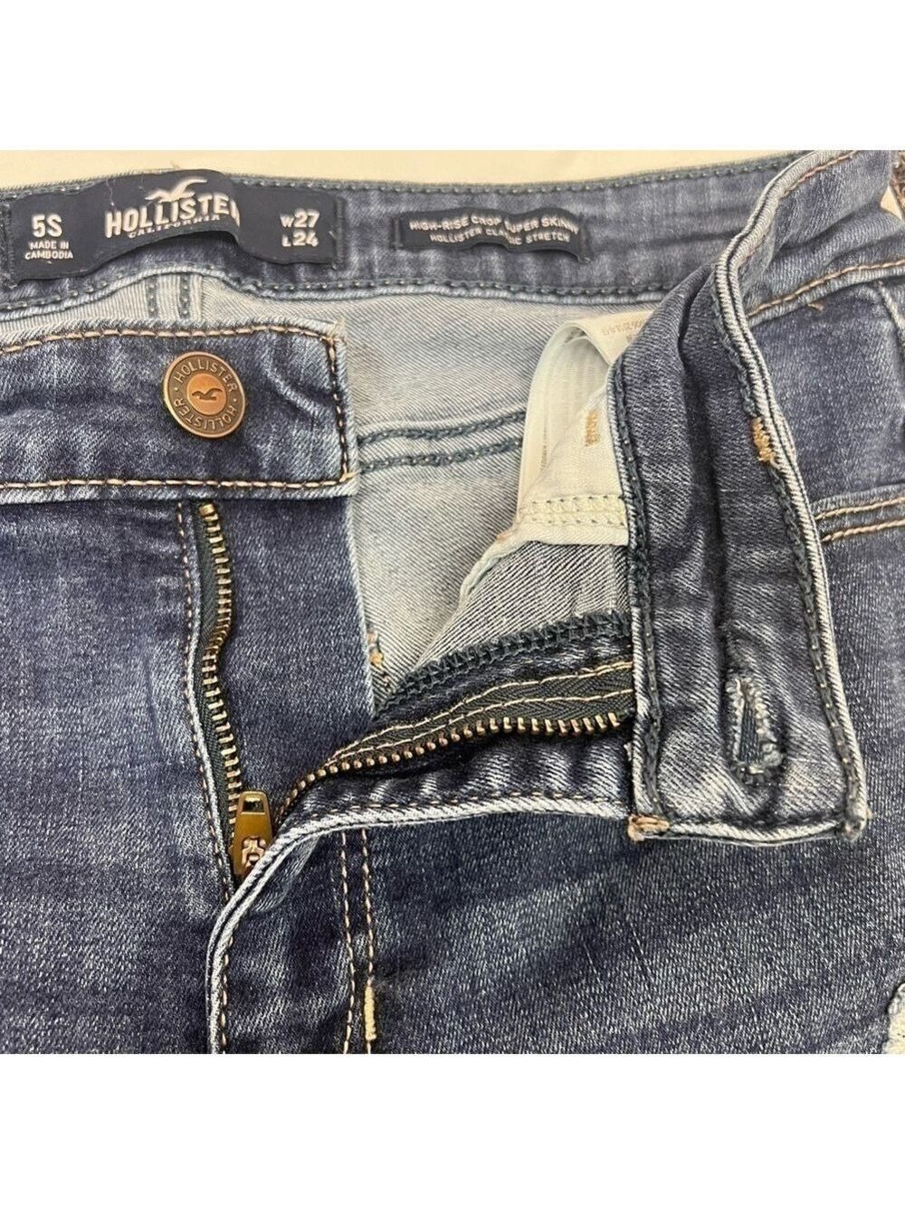 Hollister Jeans Womens Sz 5 S Blue High Rise Super Skinny Crop Distressed 27x24 - Picture 10 of 14
